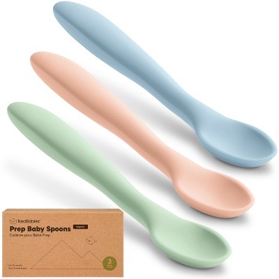 3-Pack Prep Baby Spoons, Silicone Baby Utensils for Self Feeding 6-24 Months, All Stages Baby Feeding Set, BLW Toddler Spoons (Mellow)