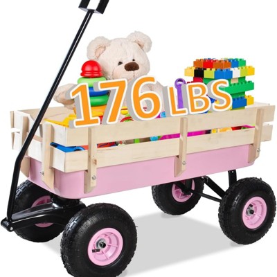 RISOKEYS Kids Wagon,with Removable Wooden Side Panels - Pet Wagon,Foldable Design,176lbs Capacity for Toys,Snacks and Outdoor Adventures