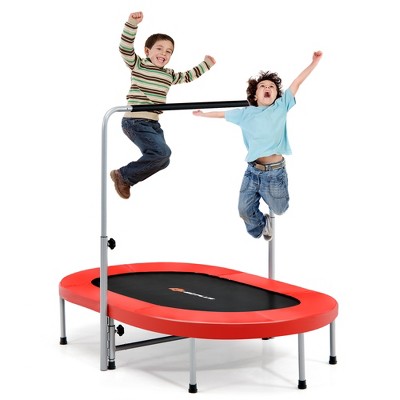 Costway 50'' Trampoline for 2 People Foldable Rebouncer w/Adjustable Handrail Red\Blue