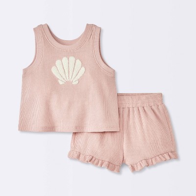 Baby Girls' Chenille Shell Tank Top & Shorts Set - Cloud Island™ Pink 18M