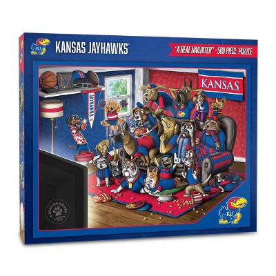 NCAA Kansas Jayhawks Purebred Fans 'A Real Nailbiter' Jigsaw Puzzle - 500pc: Educational Focus on Shapes, Colors, Animals, Patterns