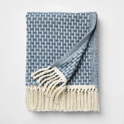 50"x60" Throw Woven Pattern Medium Blue/Cream  - Threshold™ Designed with Studio McGee