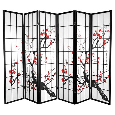 6 ft. Tall Flower Blossom Divider - Black: Oriental Furniture Hardwood Privacy Screen, No Assembly Required