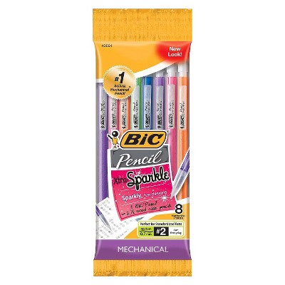 BIC #2 Xtra Sparkle Mechanical Pencils, 0.7mm, 8ct - Multicolor: School Supplies, Kids Stationery, Plastic, Retractable
