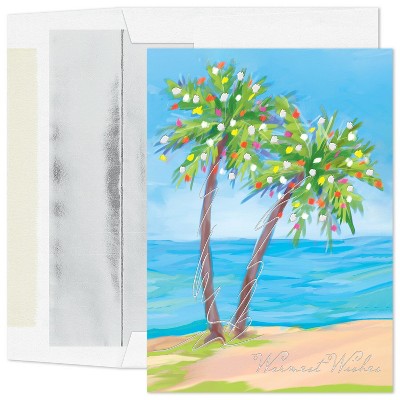 Masterpiece Studios Warmest Wishes 16-Count Boxed Christmas Cards With Foil-Lined Envelopes, 7.8" x 5.6", Festive Palm Trees (966300)