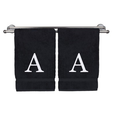BC BARE COTTON Monogrammed Hand Towel, 100% Turkish Cotton - Set of 2 - Black - White Block