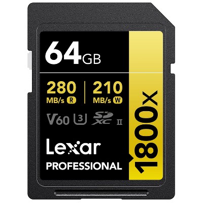 Lexar® Professional GOLD Series 1800x SDXC™ UHS-II Card, 64 GB, 2 Pack in Black