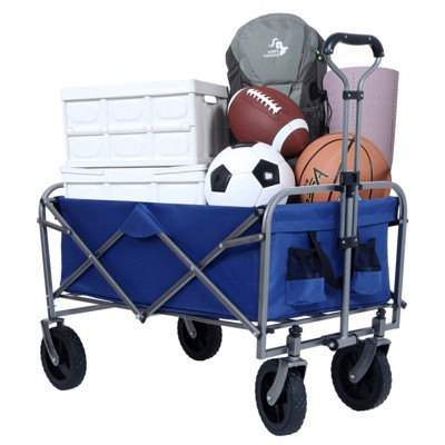 RISOKEYS Collapsible Utility Wagon Cart 360LBS Capacity with Adjustable Handle and Cup Holders for Camping, Grocery Shopping
