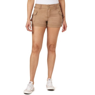 WallFlower Women's Luscious Curvy Twill Cargo Shorts 3" Mid-Rise Insta Stretch Juniors