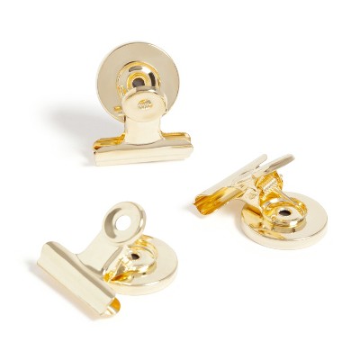 U Brands 3ct Magnetic Bulldog Clips Gold: Fridge & Locker Magnets, Metal Stationery Clips, Office Fasteners