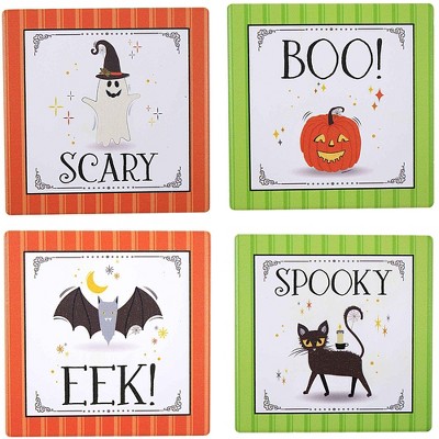 Ganz 4.0 Inch Halloween Coaster Set Black Cat Ghost Bat Coasters