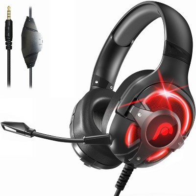 Fosmon Gaming Headphones with Microphone for PS5 PS4 Xbox Nintendo Switch PC Laptop, Red LED Stereo Wired Headphones, Gaming Headset with 3.5mm Mic