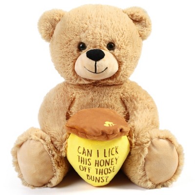 BenBen Teddy Bear Stuffed Animal with Honey Pot, 10" Funny Bear Plush Toy for Girlfriend, Wife