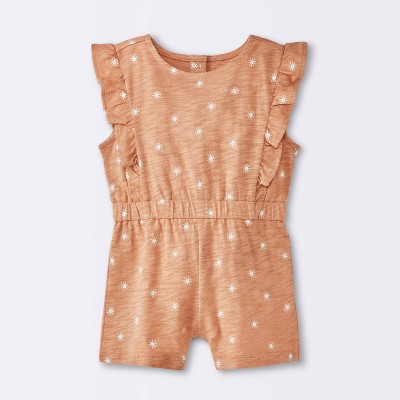 Baby Girls' Sun Stamps Printed Ruffle Romper - Cloud Island™ Tan 0-3M