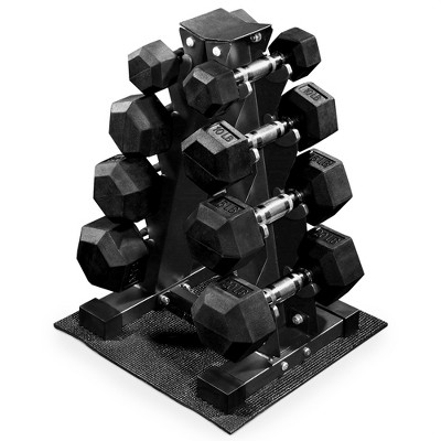 BalanceFrom Dumbbell Set with Stand, 4 Pair Rubber Encased Hand Weights, Home Gym Fitness Equipment, 100 Lb, Black