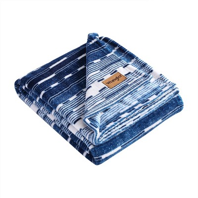 50"x60" Logan Stripe Reversible Throw Blanket Blue - Wrangler: 100% Polyester, Machine Washable, Travel-Friendly