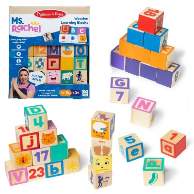 Melissa & Doug Ms. Rachel Letter, Number, and Game Wooden Learning Blocks with Activity Cards
