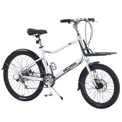 RISOKEYS 26 inch Aluminum Alloy Frame Cruiser Bike with Cargo Aluminium Alloy Frame,7 Speed Practical Commuting Bike for Women Men Senior