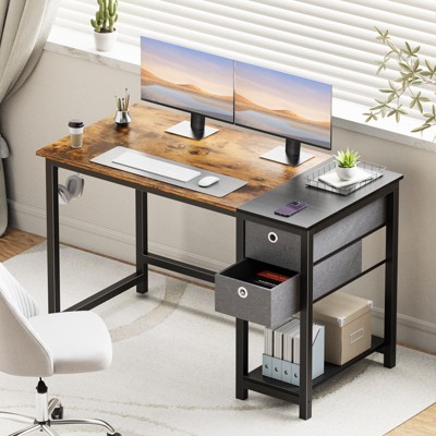 GlasFlength Desks Computer Desk with Drawers, Office Desk Headphone Hook Storage Shelf, PC Table Study Writing Table, Multicolor Splicing, 40 Inch