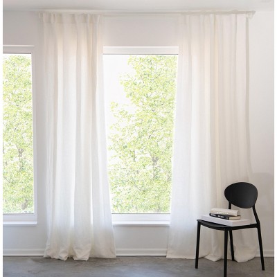 100% French Linen Window Curtain Set - 50" W x 108" L - Cream | BOKSER HOME