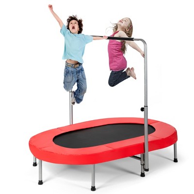 Costway Foldable Trampoline Double Mini Kids Fitness Rebounder w/ Adjustable Handle Red\Blue