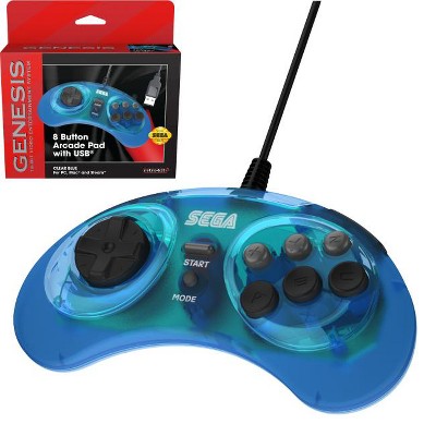 Retro-Bit SEGA Genesis 8 button Arcade Pad USB Port - Clear Blue