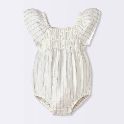 Baby Girls' Striped Puff Sleeve Romper - Cloud Island™ Cream 6-9M