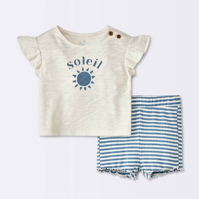 Baby Girls' Soliel Modal T-Shirt & Bike Shorts Set - Cloud Island™ Off-White 12M