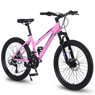 Gulches 24 inch Mountain Bike for Teenagers Girls Women,Shimano 21 Speeds with Dual Disc Brakes and 100mm Front Suspension, Pink