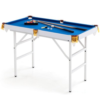 Costway 47" Folding Billiard Table Pool Game Table Indoor Kids w/ Cues Brush Chalk Green/Blue