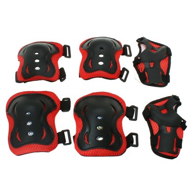 Unique Bargains Skating Bike Skateboard Sports Protective Palm Wrist Elbow Knee Support Brace Set Protective Pads Red Black 5.9" x 4.3"