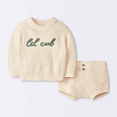 Baby Boys' Ribbed Lil Cub Sweater & Shorts Set - Cloud Island™ Cream