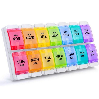 Sukuos AM PM Weekly 7 Day Pill Organizer, Large Pill Cases w/ Push Button Design